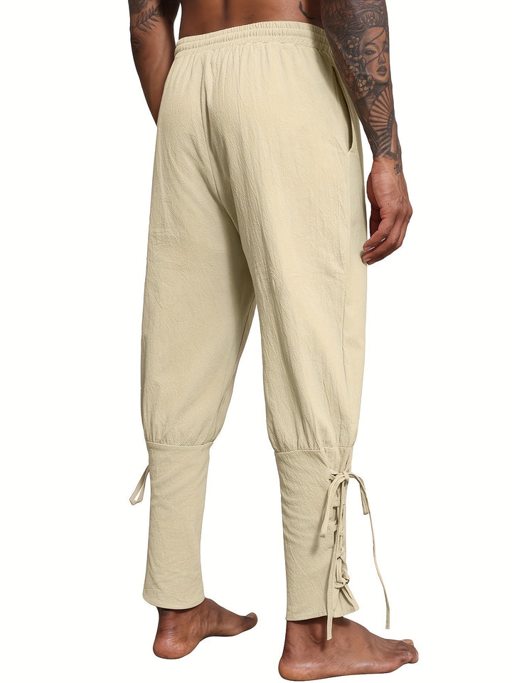 Levoire | Homme Coton Lin Mélange Bande De Publication Et Pantalon Harem