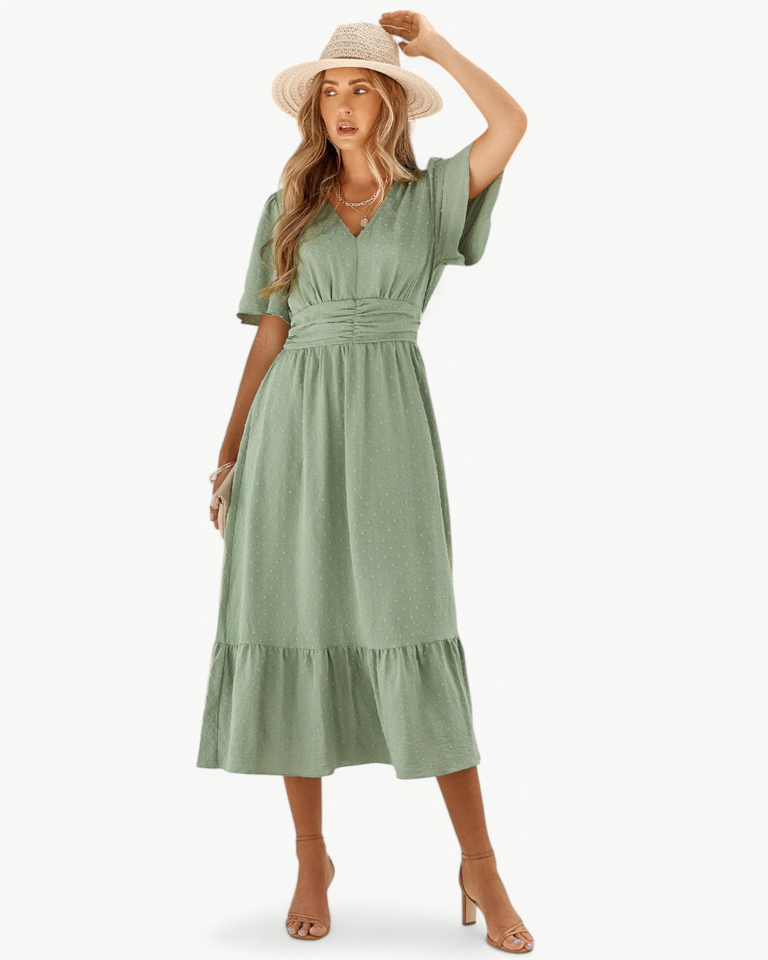 Levoire | Robe Longue À Encolure En V Avec Manches Courtes