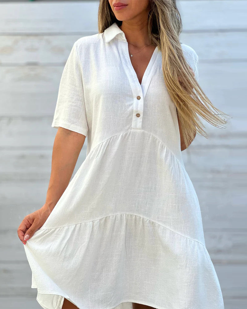 Levoire | Robe D'Été Classique Avec Décolleté En V Et Boutons Blanc