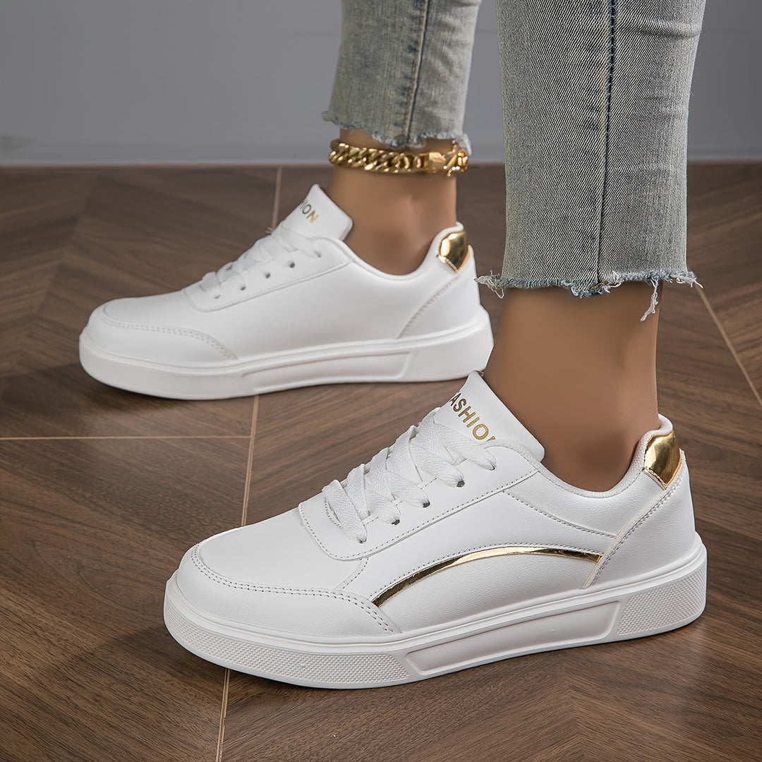 Levoire | Sneakers Pour Femmes Design Non Amalgamé Avec Lacets Et Semelle Douce Blanc