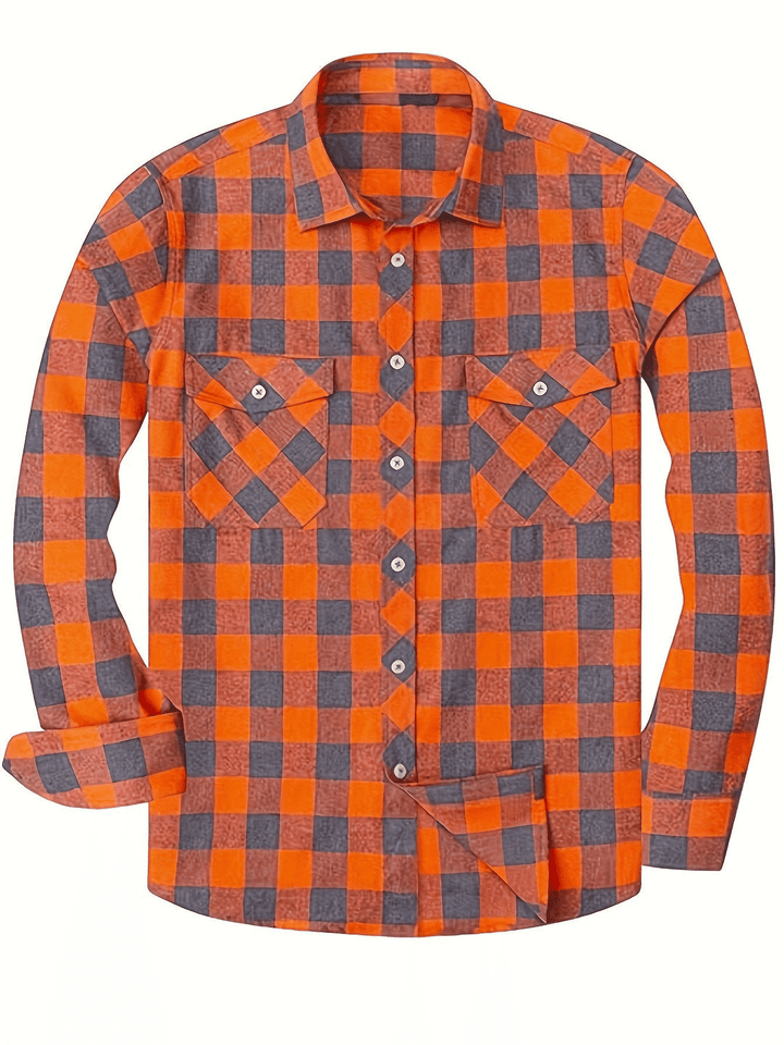 Levoire | Chemise décontractée pour hommes à imprimé Lumberjack Orange-Rouge