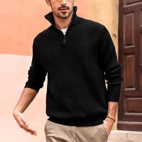 Levoire | Pull Hommes Pull Hommes Avec col zippé Style tendance et décontracté Noir
