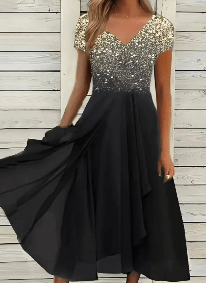 Levoire | Robe en Chiffon Élégante pour Femmes Décontractée & Confortable Or Noir