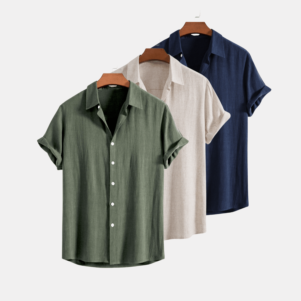 Levoire | Pack De 3 Chemises En Lin Mélangé D'Été Vert foncé Beige Bleu marine