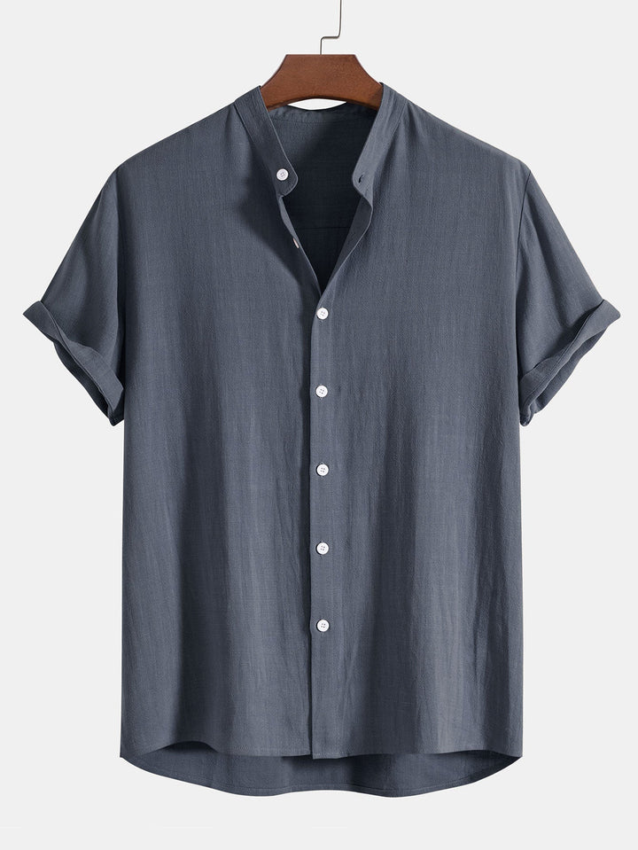 Levoire | Mélange De Lin Chemise À Col Montant Gris