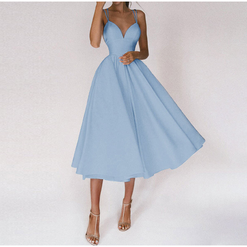 Levoire | Robe élégante à bretelles et col en V Bleu