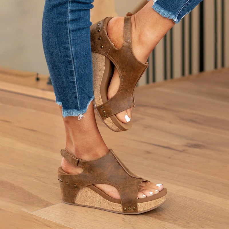 Levoire | Sandales À Talon Compensé En Cuir Avec Semelle En Liège Pour Femmes