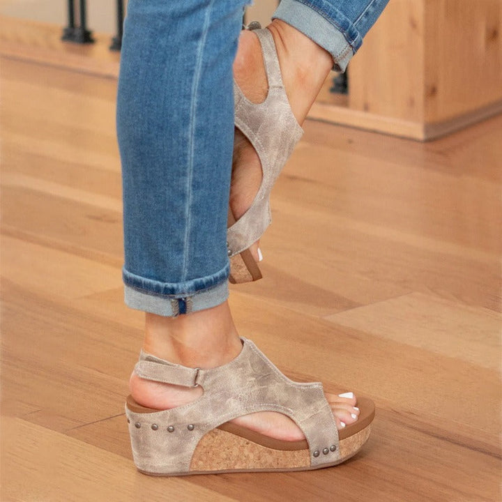 Levoire | Sandales À Talon Compensé En Cuir Avec Semelle En Liège Pour Femmes