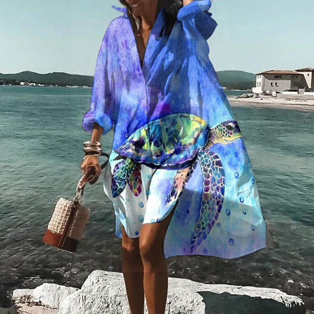 Levoire | Robe Chemise Décontractée Pour Femmes Bleu océan