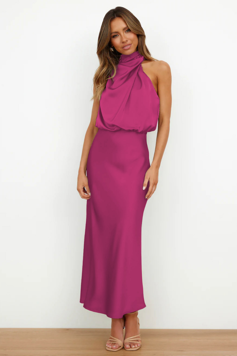 Levoire | Élégant Midi Robe En Vert Frais Avec Un Décolleté Moderne rose puuterinen