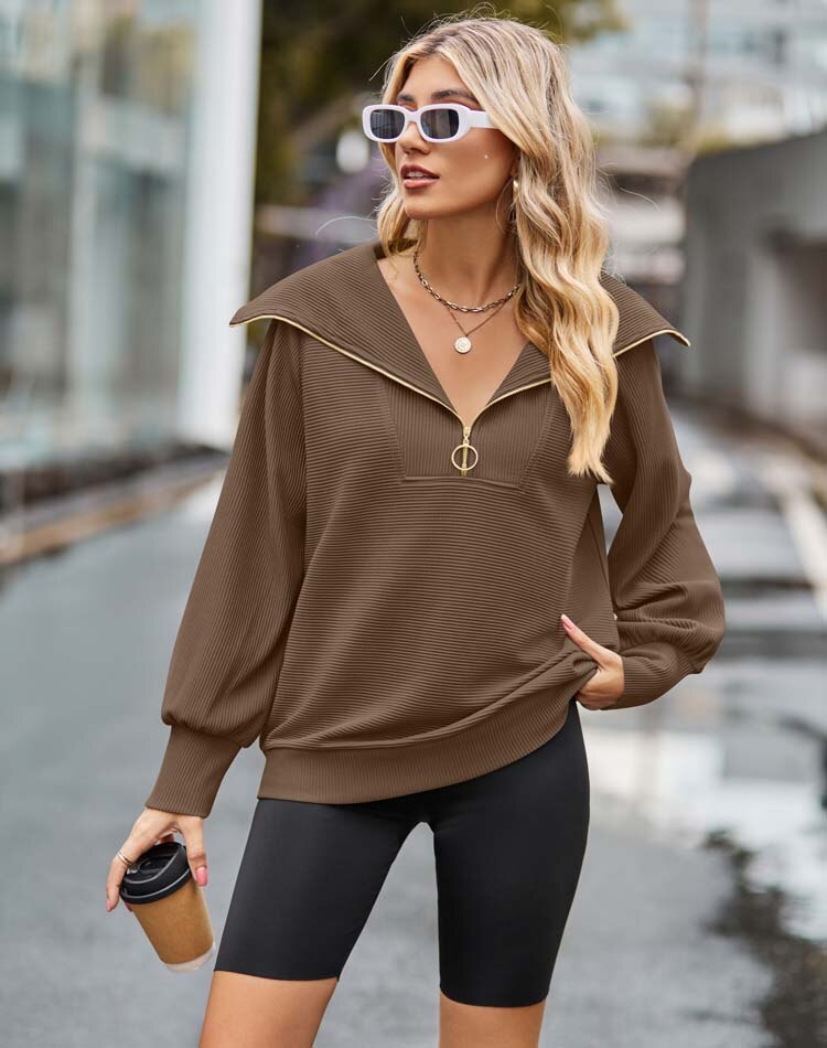 Levoire | Pull Brun Foncé Avec Fermeture Éclair XXL