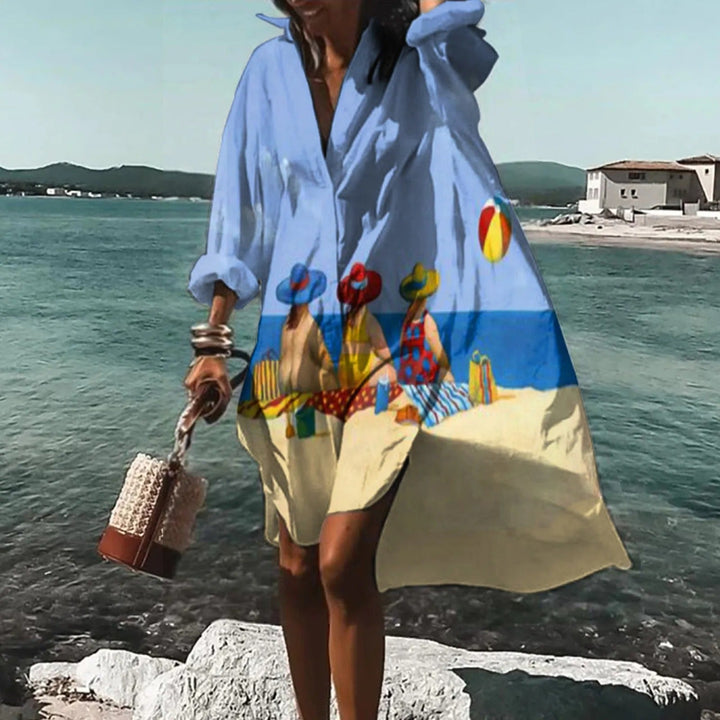 Levoire | Robe Chemise Légère À Manches Longues Pour Femmes Bleu