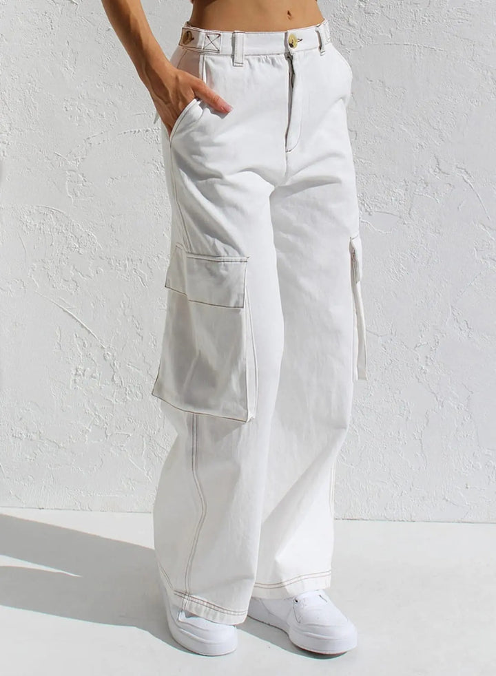 Levoire | Pantalons Cargo Baggy En Coton Avec Poches Blanc