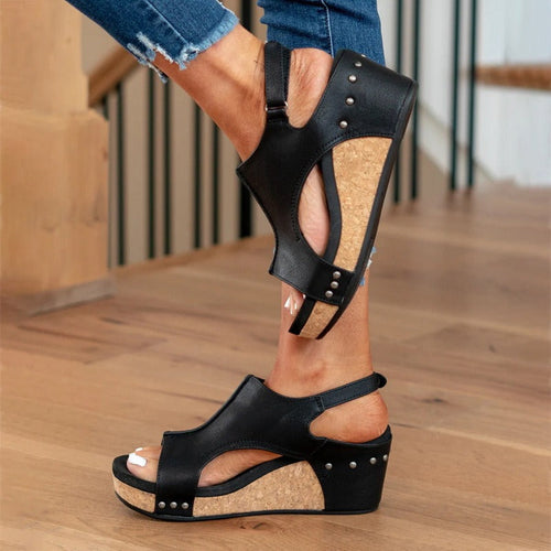Levoire | Sandales À Talon Compensé En Cuir Avec Semelle En Liège Pour Femmes