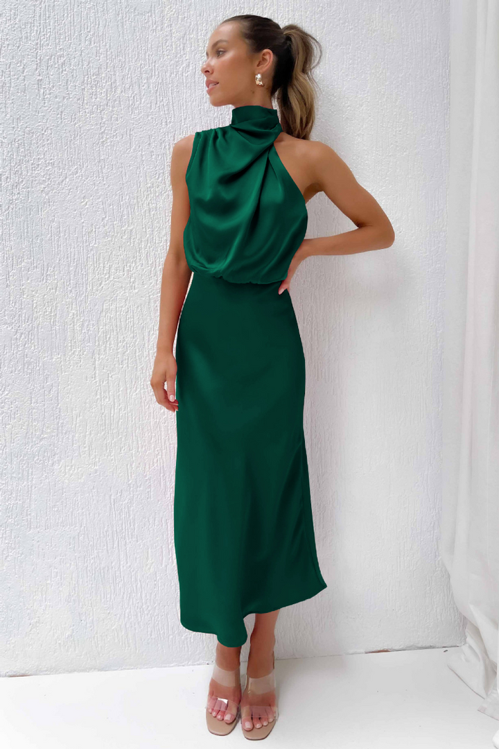 Levoire | Robe midi élégante avec encolure ronde asymétrique