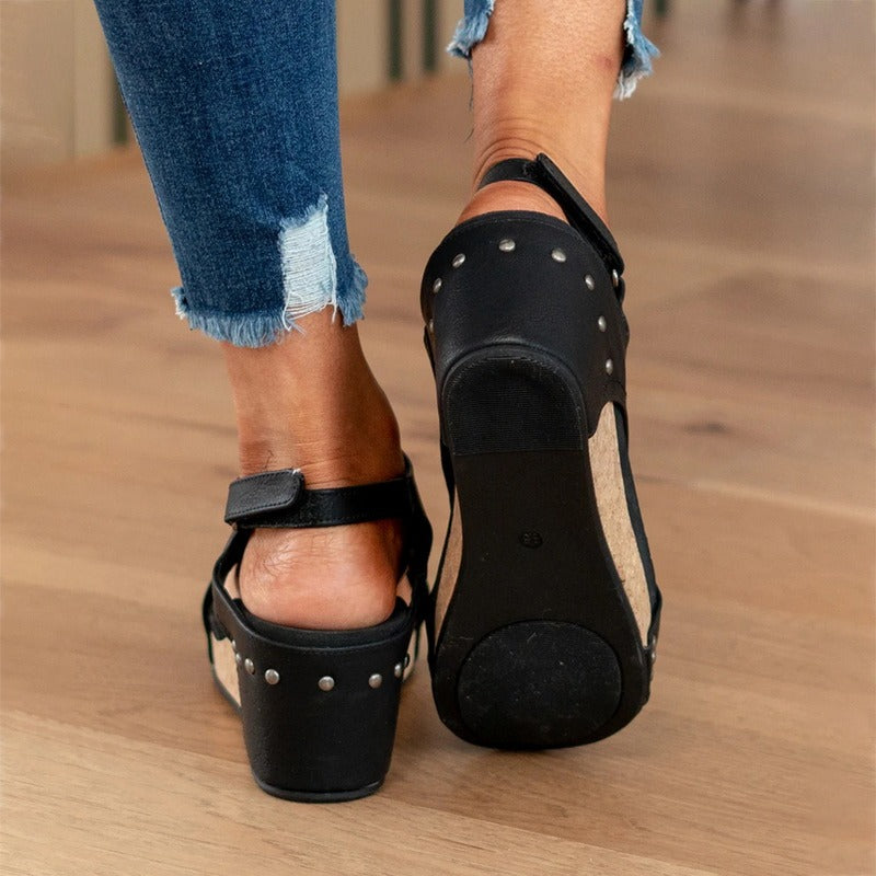 Levoire | Sandales À Talon Compensé En Cuir Avec Semelle En Liège Pour Femmes