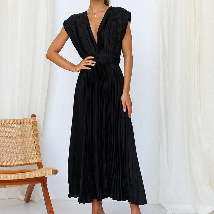 Levoire | Robe À Col En V Plissé Pour Dames Noir