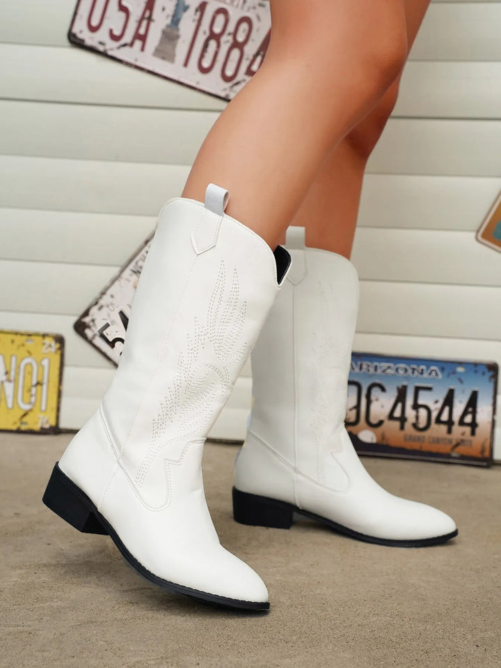 Levoire | Bottes De Cowboy Lännen Avec Design Brodé Blanc