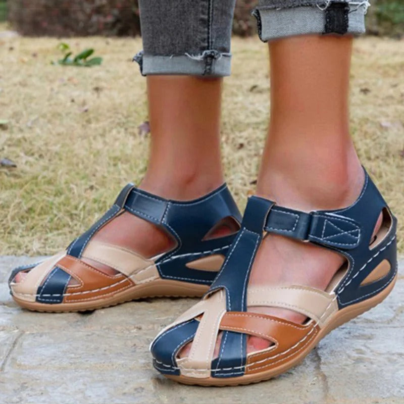 Levoire | Sandales Compensées En Cuir Pour Femmes Contrastées Bleu