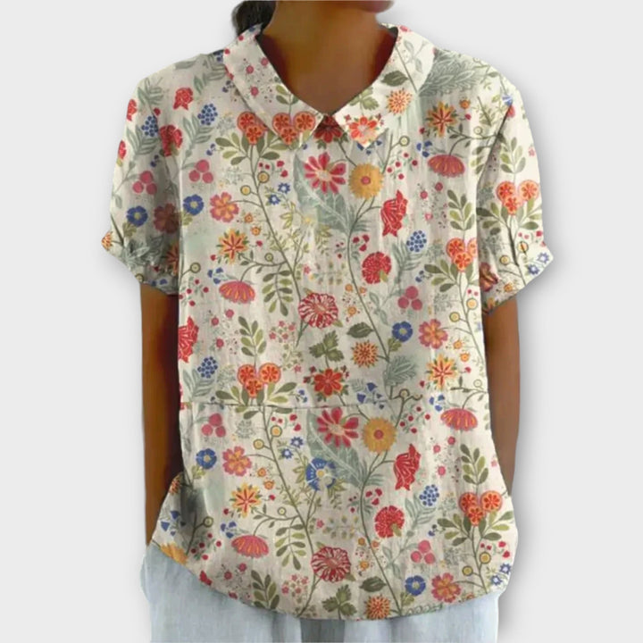 Levoire | Blouse floral en coton et lin Beige