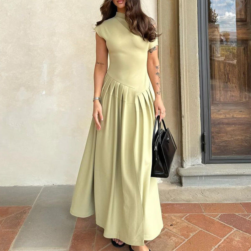 Levoire | Jupe Crayon Irrégulière Taille Haute À Manches Courtes Et Encolure Ronde Matcha