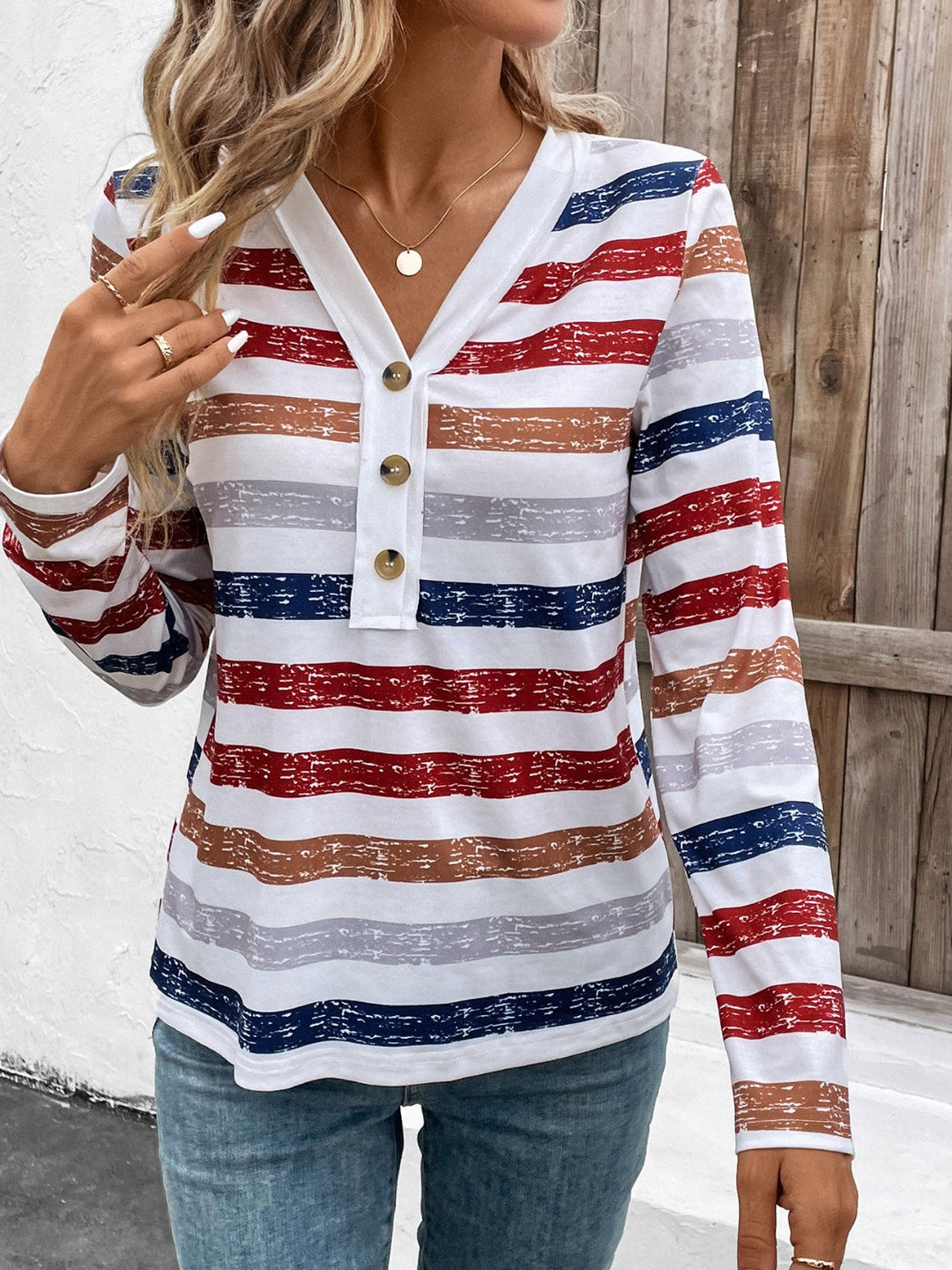 Levoire | T-shirt à manches longues V décolleté contrasté