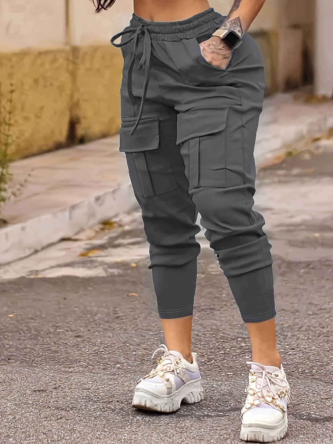 Levoire | Pantalons De Course Cargo Unis Avec Poches Gris foncé