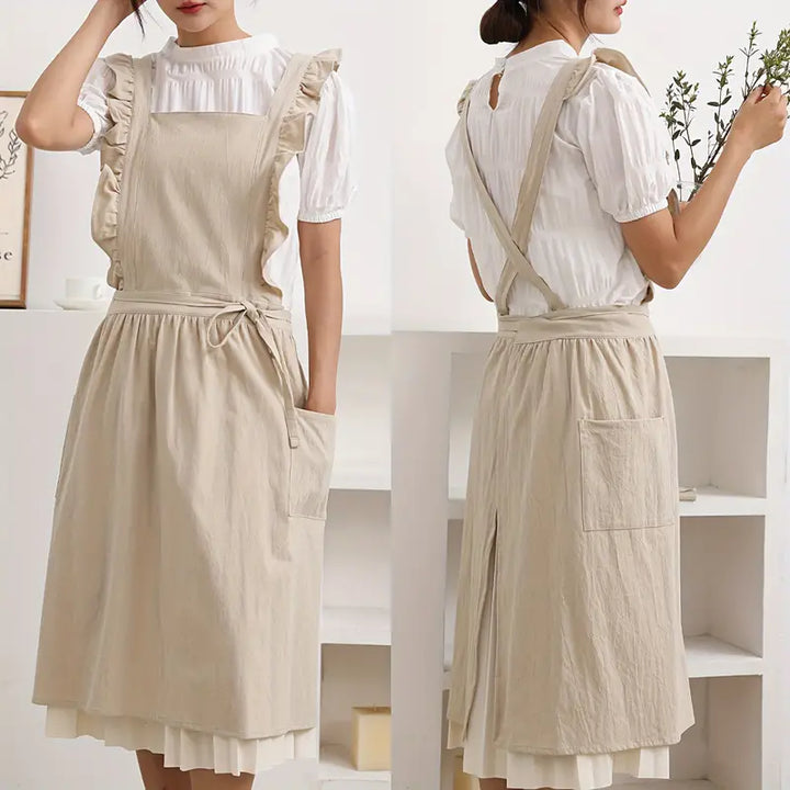 Levoire | Tablier Confortable Avec Volants Et Poches Latérales Beige Une taille