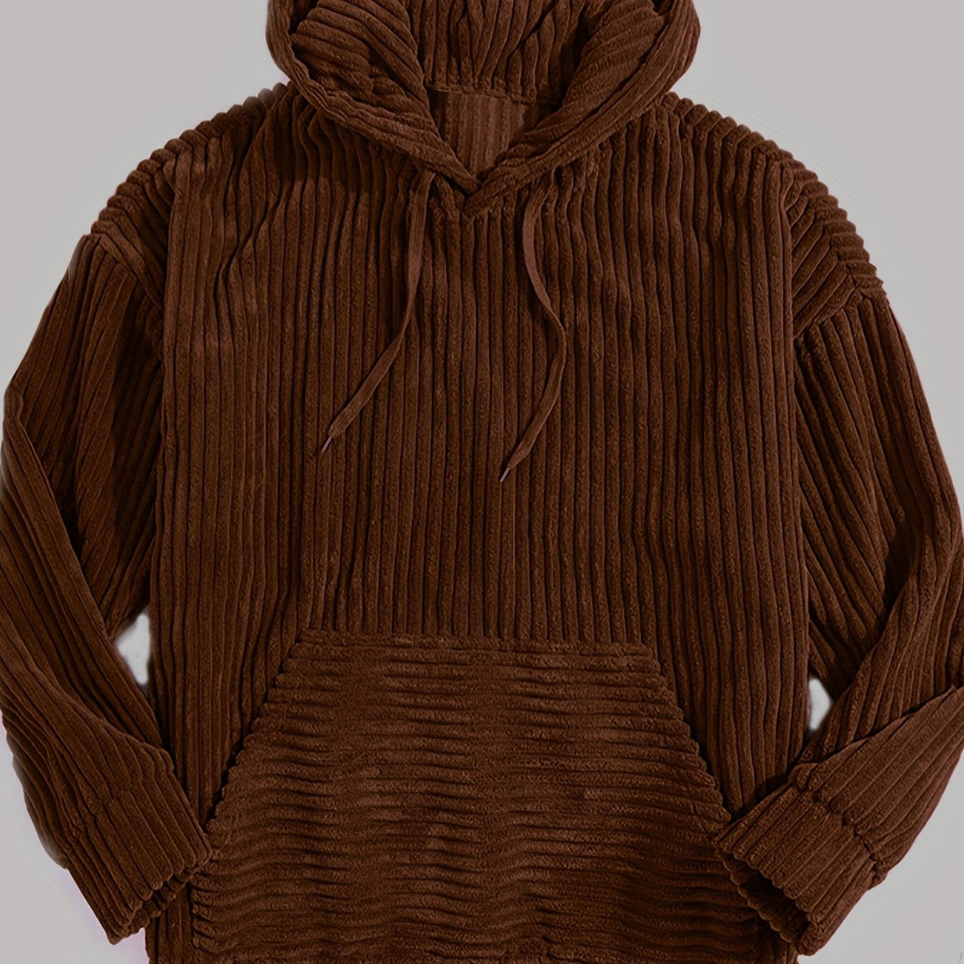 Levoire | Sweat À Capuche En Corduroy Vintage Pour Hommes Avec Col Haut Et Poche Kangourou