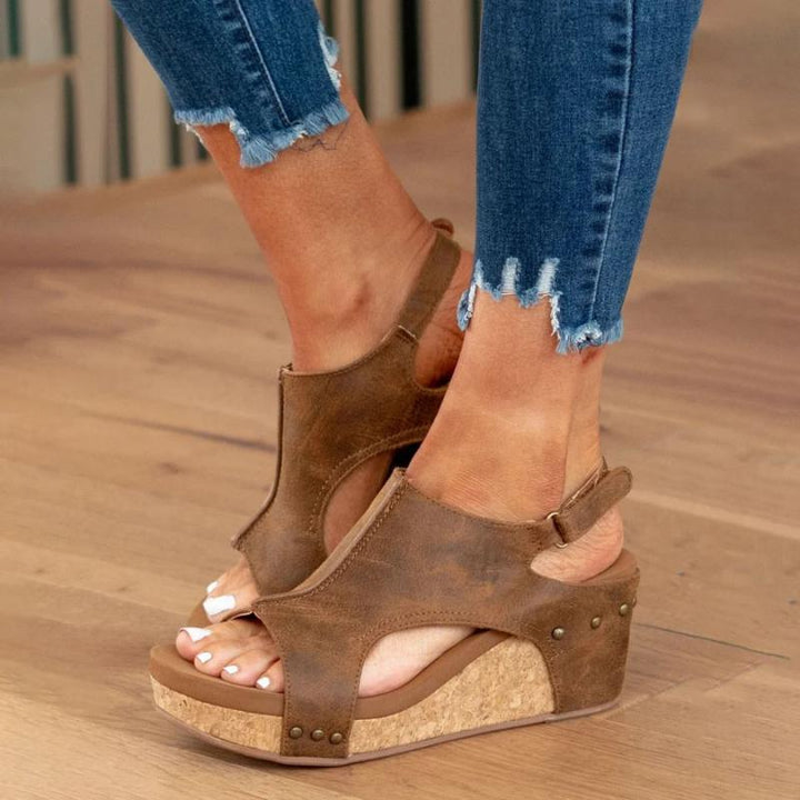 Levoire | Sandales À Talons Compensés Confortables Avec Bride Arrière Ajustable Pour Femmes Braun