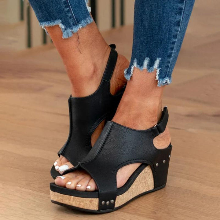 Levoire | Sandales À Talons Compensés Confortables Avec Bride Arrière Ajustable Pour Femmes Noir