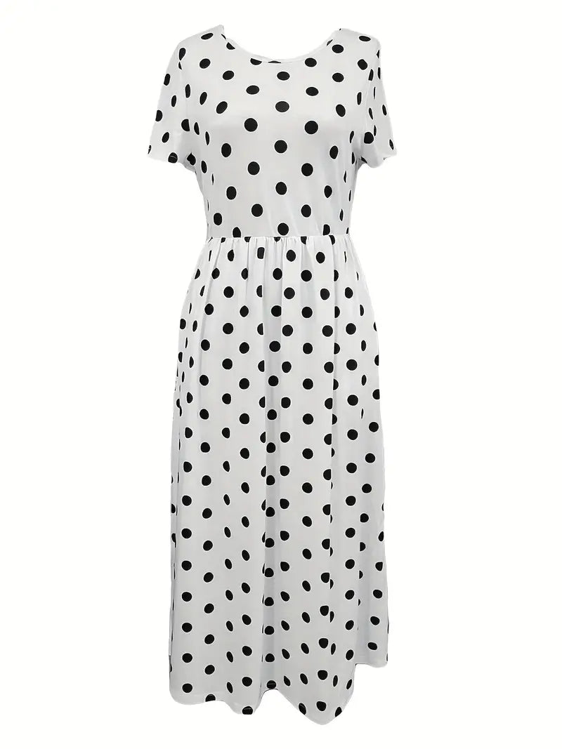 Levoire | Robe Courte À Manches Courtes, Légère, À Pois Avec Col Rond