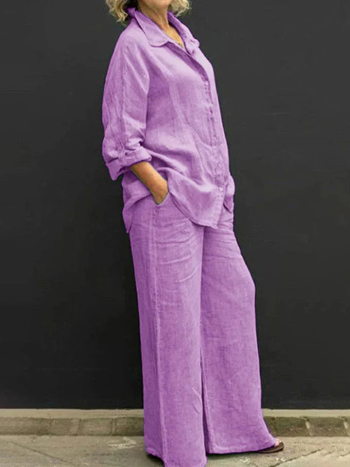 Levoire | Ensemble En Lin Avec Patte De Boutonnage Lilas