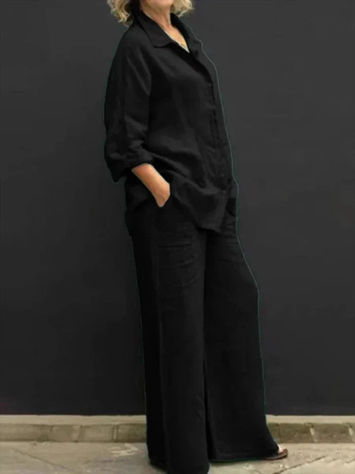 Levoire | Ensemble En Lin Avec Patte De Boutonnage Noir