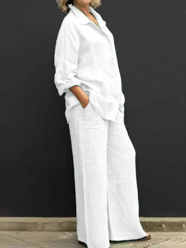 Levoire | Ensemble En Lin Avec Patte De Boutonnage Blanc