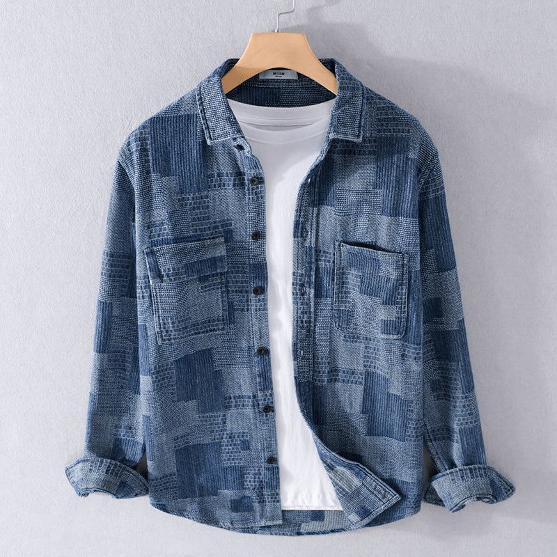 Levoire | Chemise pour hommes en coton japonais tendance, élégante et décontractée Bleu