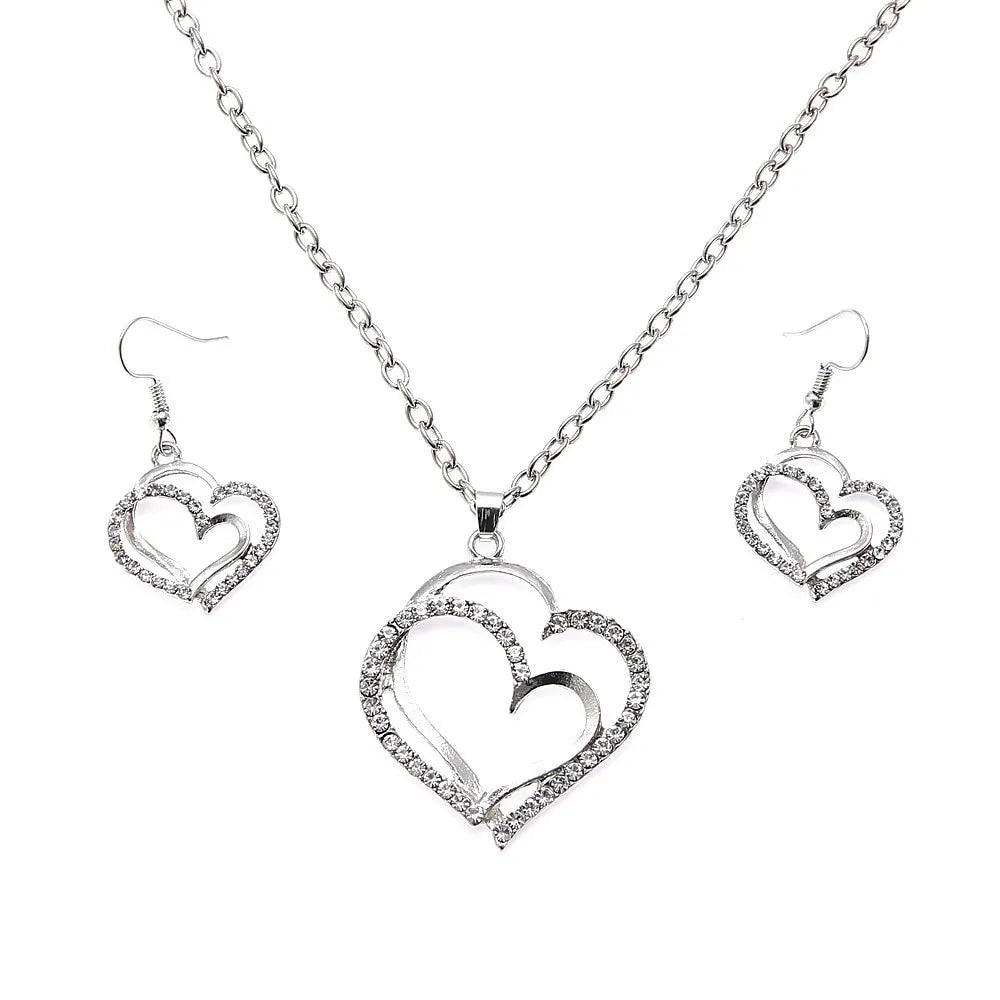 Levoire | Doppelherz Strass Collier & Ensemble De Boucles D'Oreilles Argent