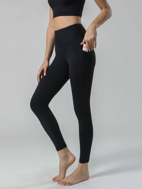 Levoire | Pantalon de yoga en ni brossé double Haut de taille avec poche pantalon de sport yoga femme Noir