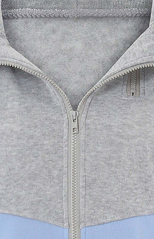 Levoire | Sweat à capuche zippé à deux couches avec blocs de couleur à manches longues Plus velours college sweatshirt