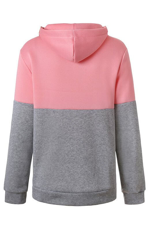 Levoire | Sweat à capuche zippé à deux couches avec blocs de couleur à manches longues Plus velours college sweatshirt