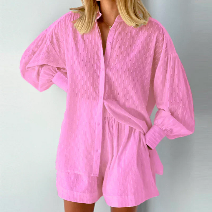 Levoire | Chemise À Boutons Et Shorts Pour Femmes Rosa