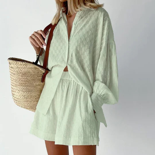 Levoire | Chemise À Boutons Et Shorts Pour Femmes Vert clair