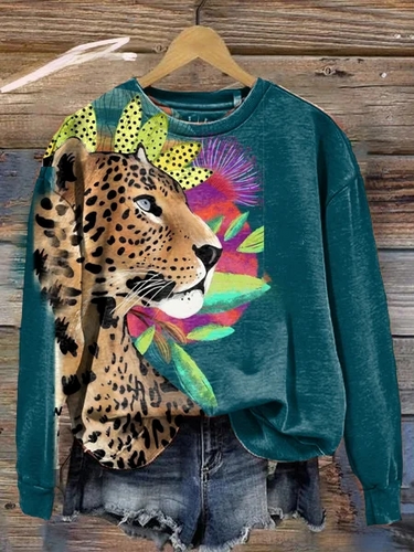 Levoire | Sweat À Manches Longues Avec Imprime Leopard Et Floral, Moderne Et Audacieux