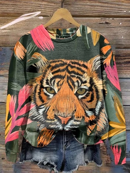Levoire | Sweat À Manches Longues Avec Imprime Leopard Et Floral, Moderne Et Audacieux Jaune