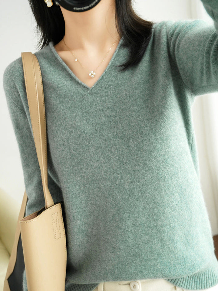 Levoire | Pull À Col En V Avec Sensation Cachemire Vert