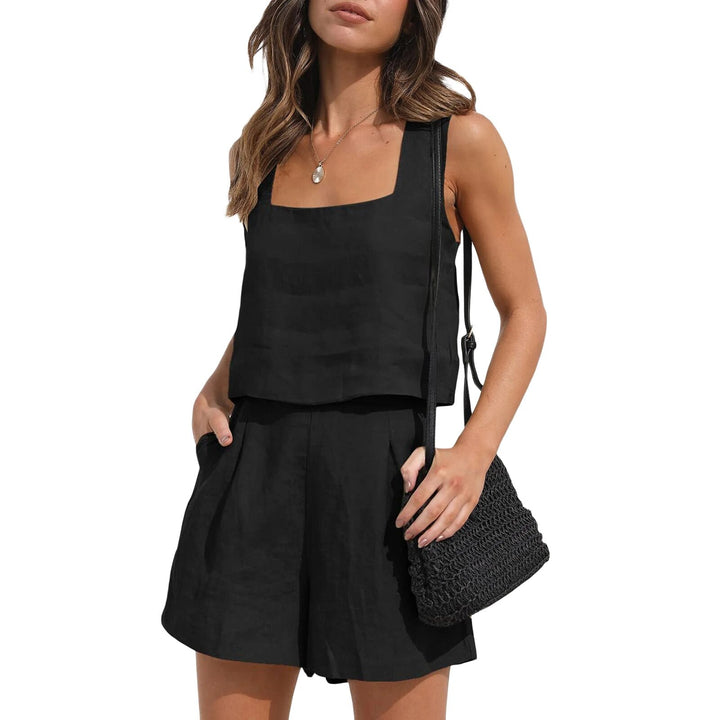 Levoire | Top Charme Avec Encolure Carrée Et Shorts Avec Poches Noir