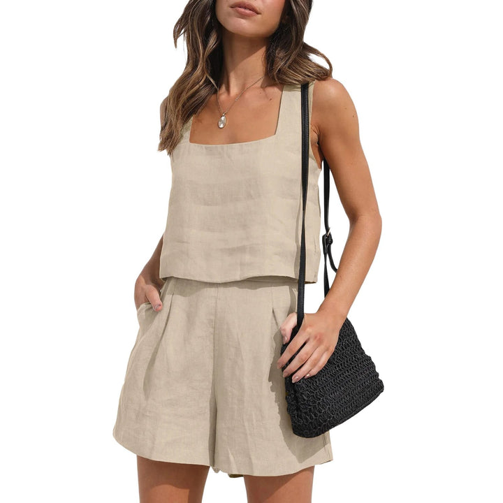 Levoire | Haut Joli Top À Encolure Carrée Et Shorts Avec Poches Beige