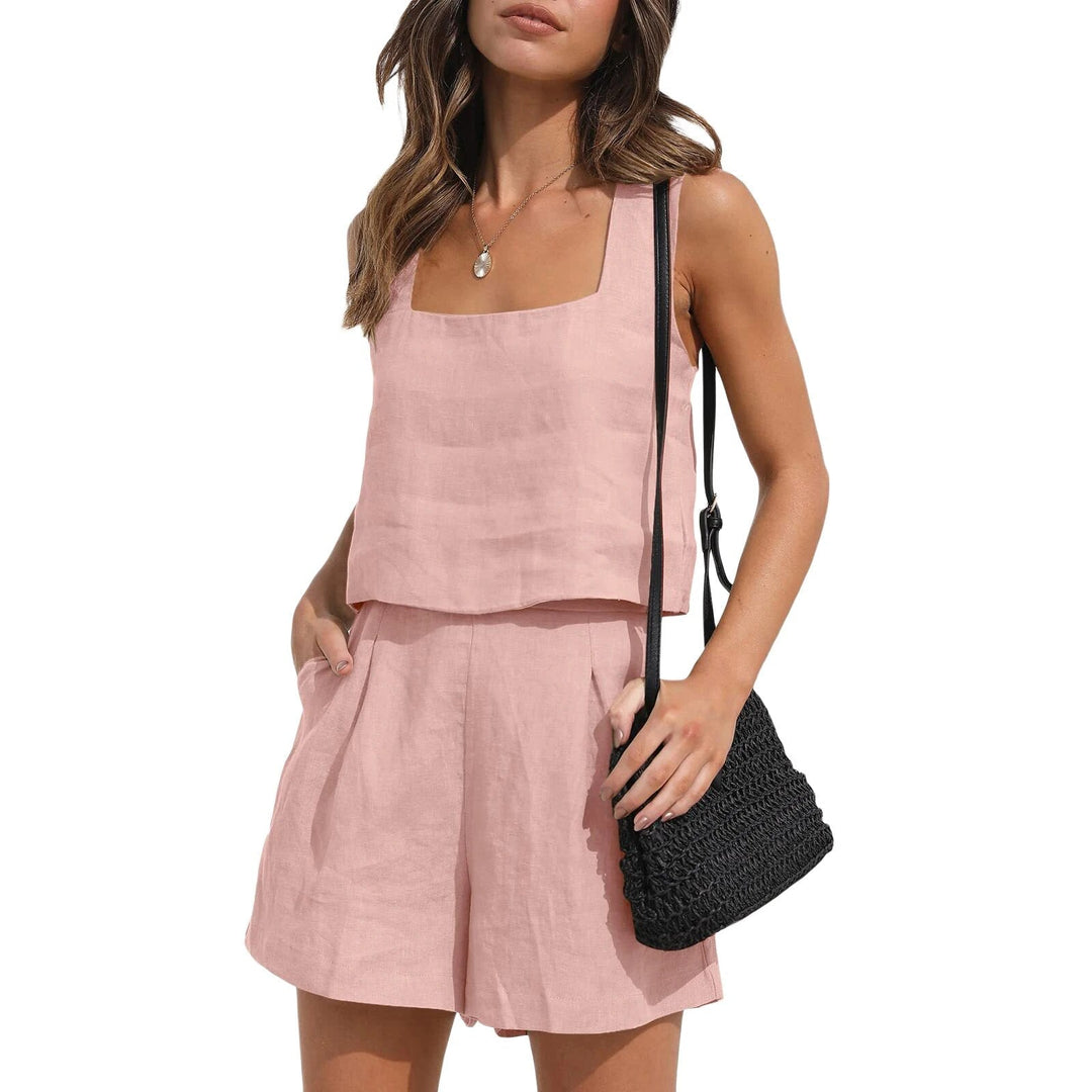 Levoire | Top Charme Avec Encolure Carrée Et Shorts Avec Poches Rose clair