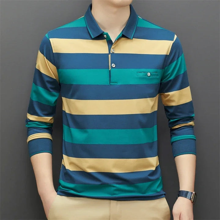 Levoire | Polo Homme Manches Longues Vert-bleu-jaune