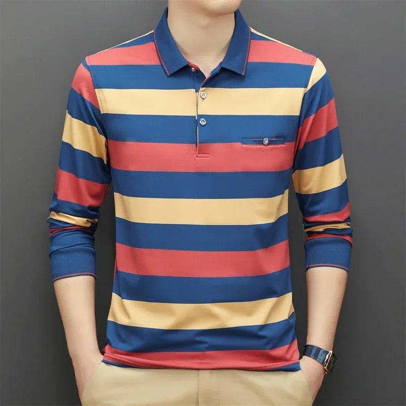 Levoire | Polo Homme Manches Longues Rouge-bleu-jaune